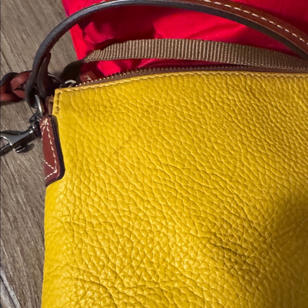 Dooney & Bourke Pebble Grain Dandelion and Brown Leather Crossbody Bag - Picture 6 of 13